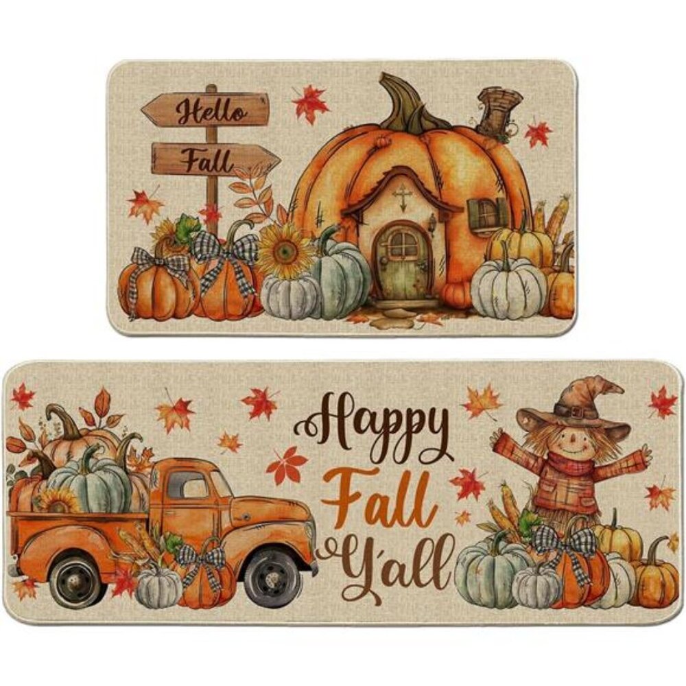 Fall Kitchen Mats, Farmhouse Truck Fall Kitchen Decor for Floor - Pumpkins